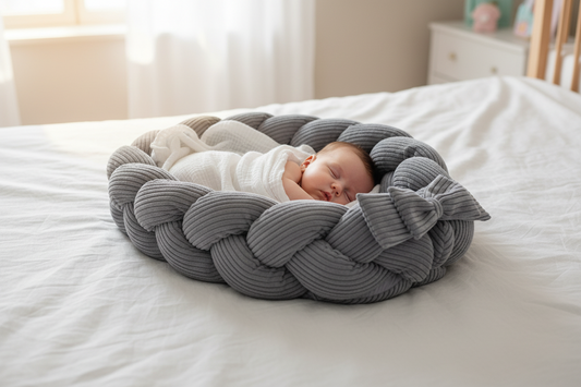 Baby Nest With Braided Bumper - Grey