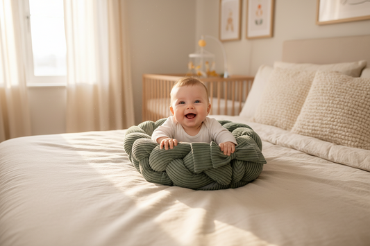 Baby Nest With Braided Bumper - Olive Green