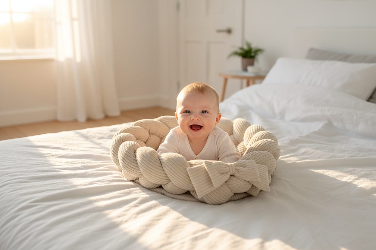 Baby Nest With Braided Bumper - Vanilla