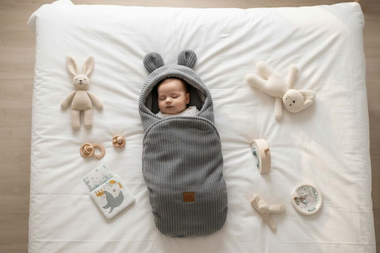 Swaddle with Bear Ears – Grey