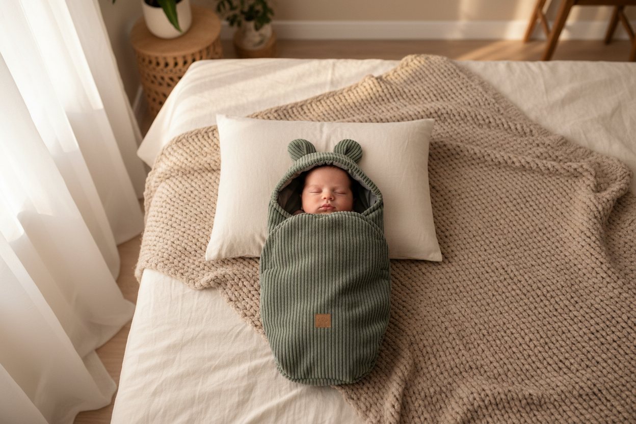 Swaddle with Bear Ears – Olive Green