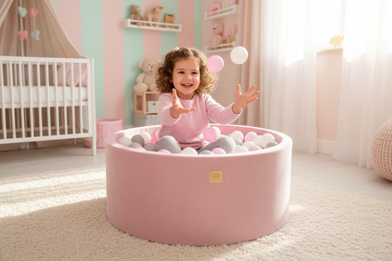 Velour Baby Foam Pit with 300 balls - Light Pink Velvet