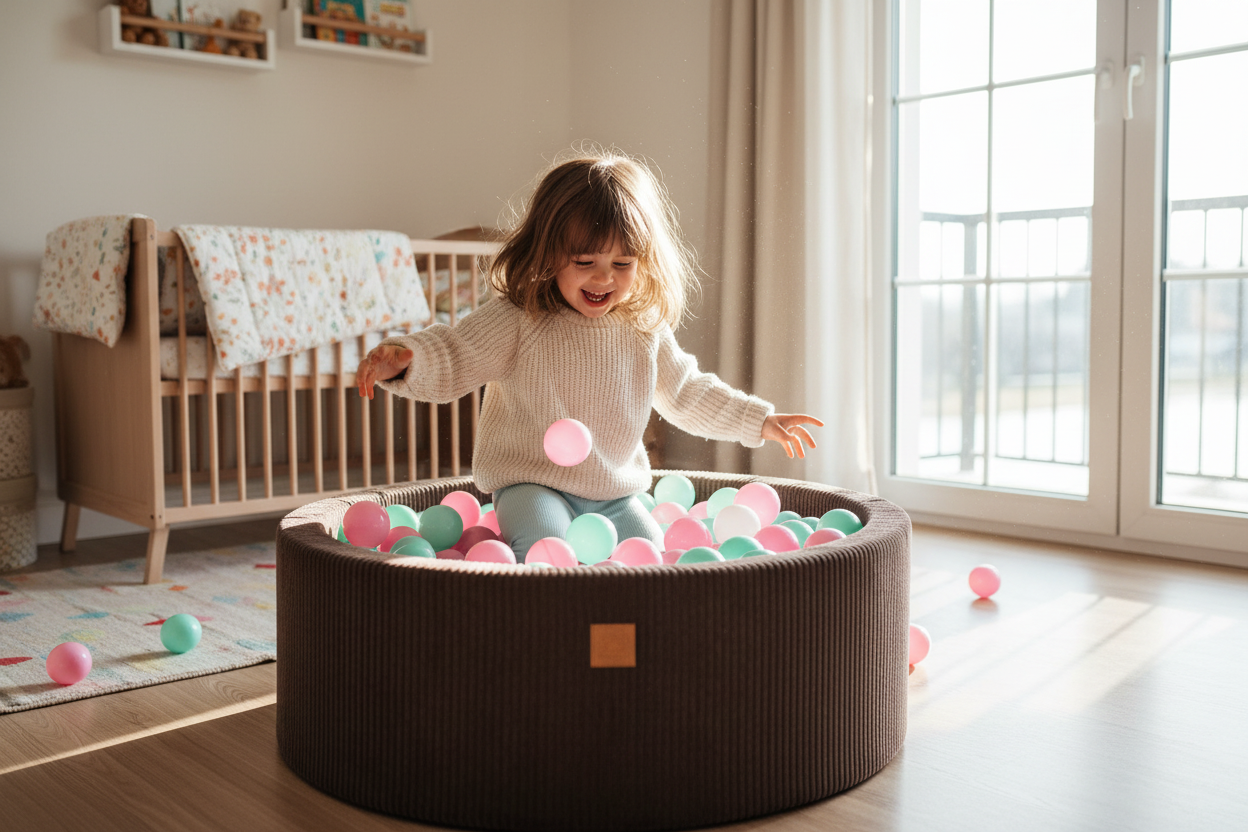 Ball Pit With 200 Blue/Pink Balls - Aesthetic Brown