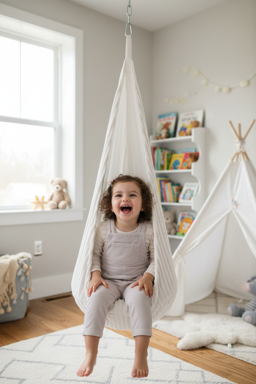 Cocoon Swing for Kids - Churros Cotton Candy White