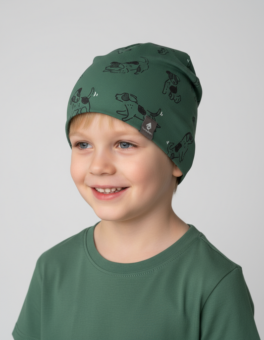 Cotton Beanie Hat With Folds DARGO - Green Dogs