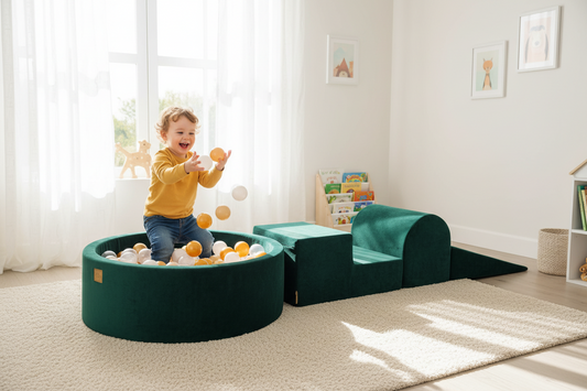 Green Velvet Foam Play Set with Ball Pit - 200 Gold/Beige/White/Transparent Balls