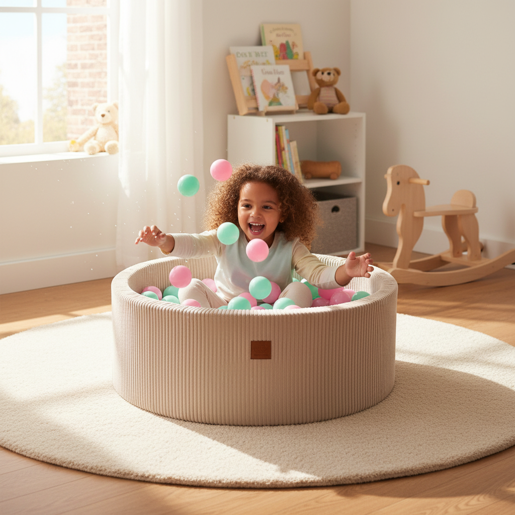 Ball Pit with 200 Pink and Mint balls - Velvet Ecru