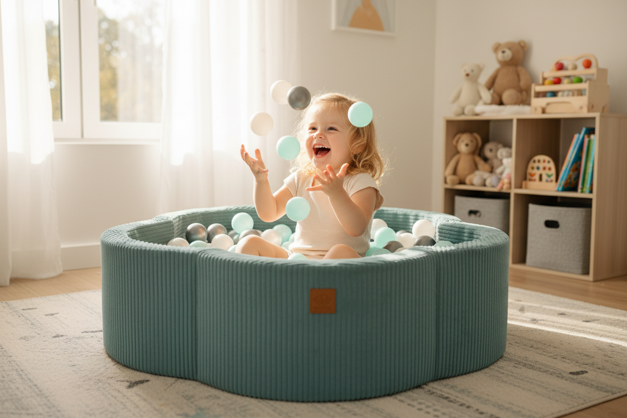 Foam Baby Ball Pit (without balls) - Aesthetic Turquoise Flower