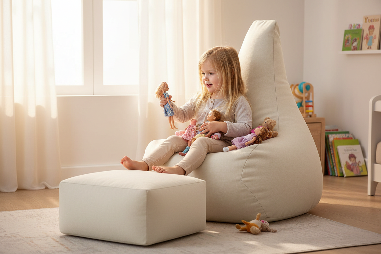 Bean Bag + Footrest for Little Loungers - Beige