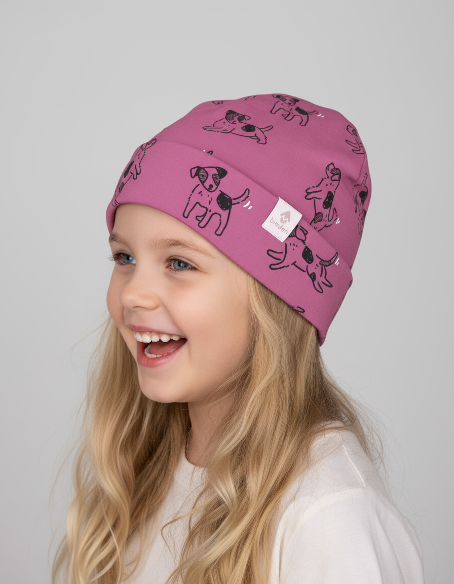 Kids Hat-Beanie For Autumn And Spring KLAUS - Pink Dogs