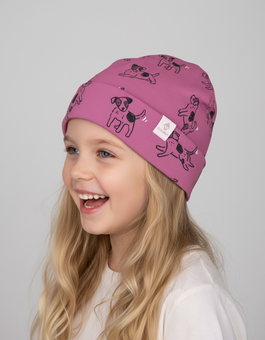 Kids Hat-Beanie For Autumn And Spring KLAUS - Pink Dogs