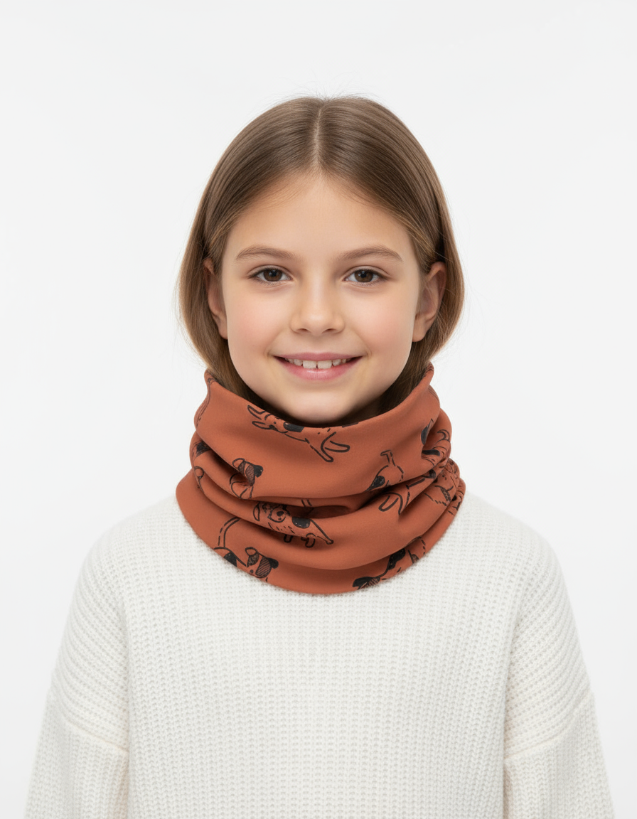 Kids Merino Neck Tube MOKKA - Copper Dogs