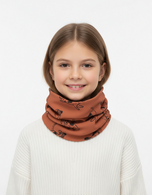 Kids Merino Neck Tube MOKKA - Copper Dogs