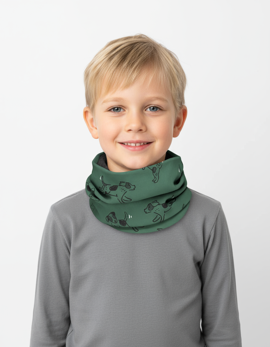 Kids Merino Neck Tube MOKKA - Green Dogs