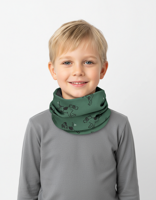 Kids Merino Neck Tube MOKKA - Green Dogs