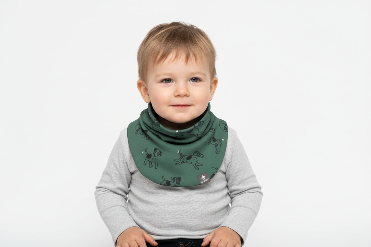 Kids Merino Neck Warmer MIKEL - Green Dogs
