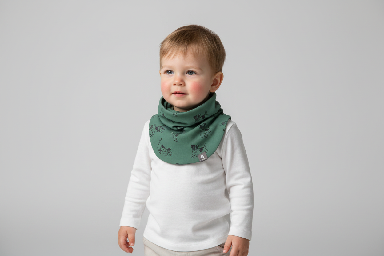Kids Neck Warmer For Autumn And Spring TARON - Green Dogs