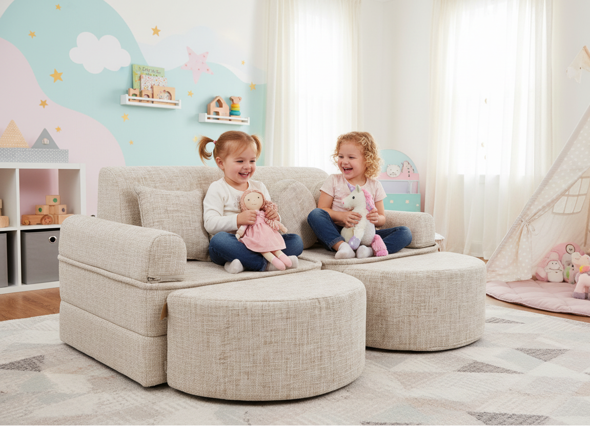Medium Modular Sofa for Kids - Tangle Marshmallow Beige Plus