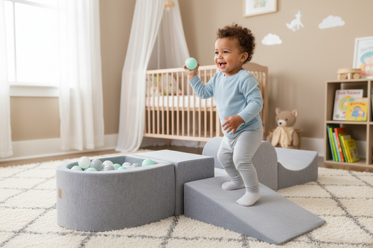 MeowBaby Grey Velvet Playset with Ball Pit - Mint, Gray & White Balls
