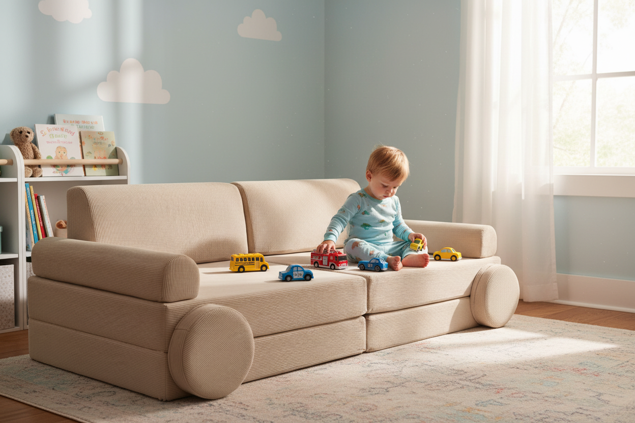 MeowBaby Large Slimcord Premium Sofa - Ecru