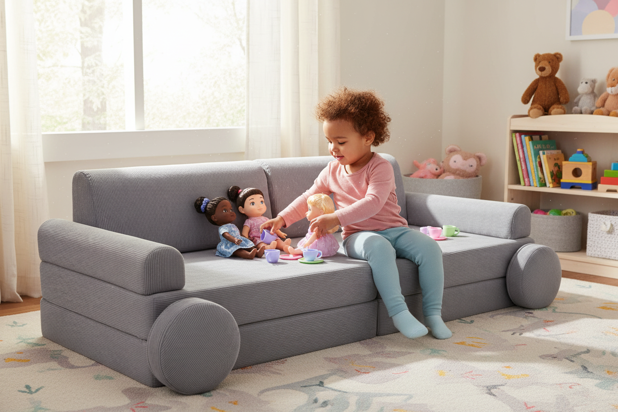 MeowBaby Large Slimcord Premium Sofa - Gray