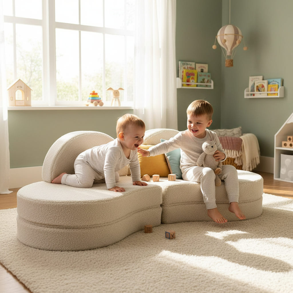 MeowBaby Modular Sofa Coccolo for Kids – 6 Piece, Bearly Cream