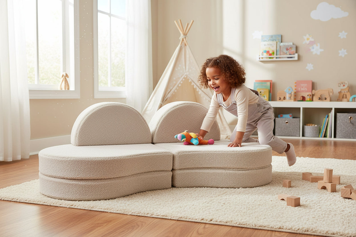 MeowBaby Modular Sofa Coccolo for Kids – 6 Piece, Bearly Light Gray