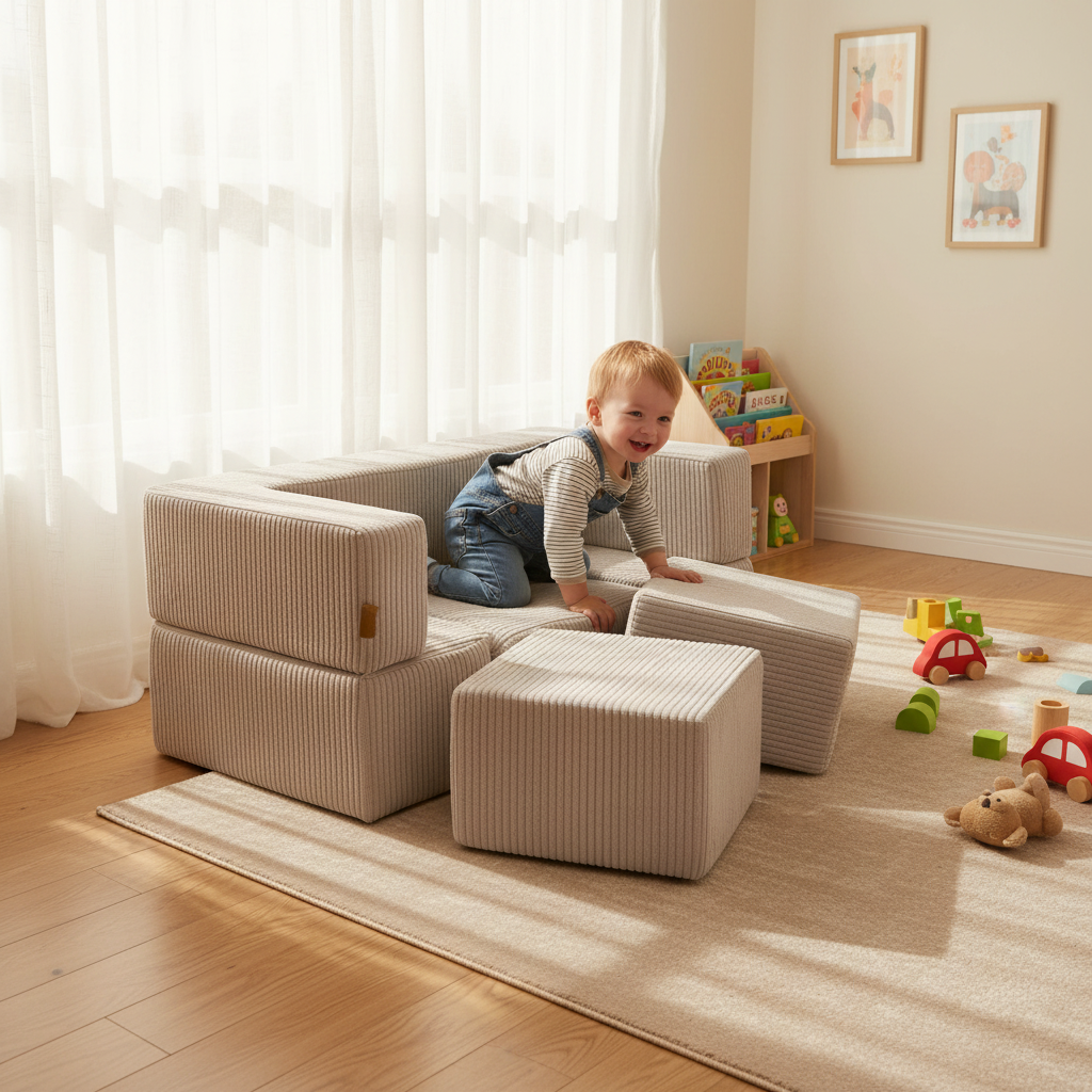 MeowBaby Soft Velvet Bricks Sofa - Ecru