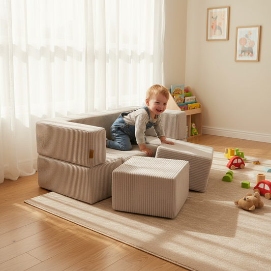MeowBaby Soft Velvet Bricks Sofa - Ecru
