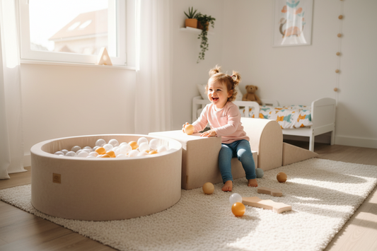 MeowBaby Velvet Playset with Ball Pit - Gold, Beige, White & Transparent Balls