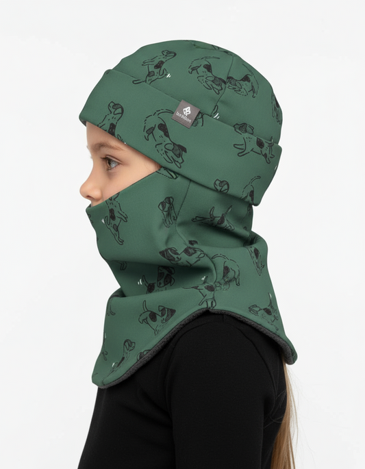 Merino Balaclava For Kids BREM - Green Dogs