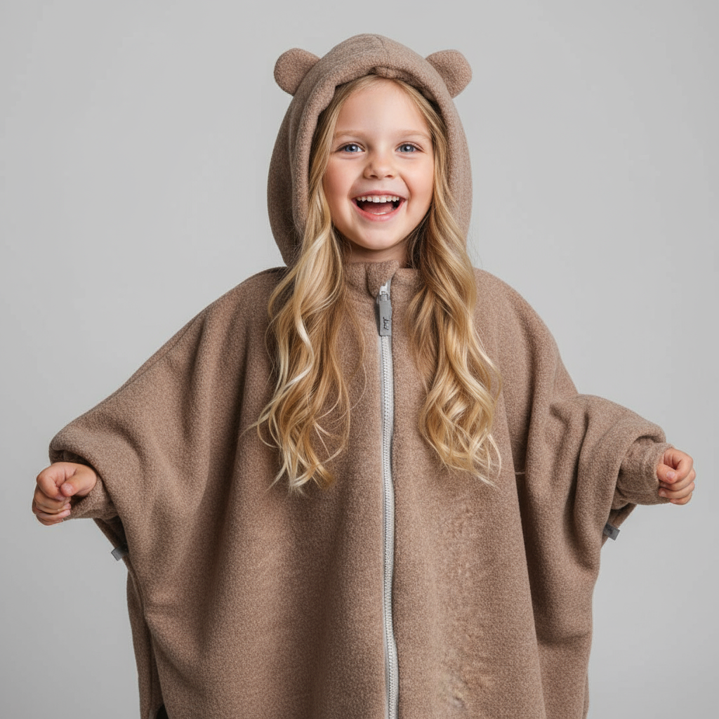 Merino Wool Car Poncho For Kids - Bear
