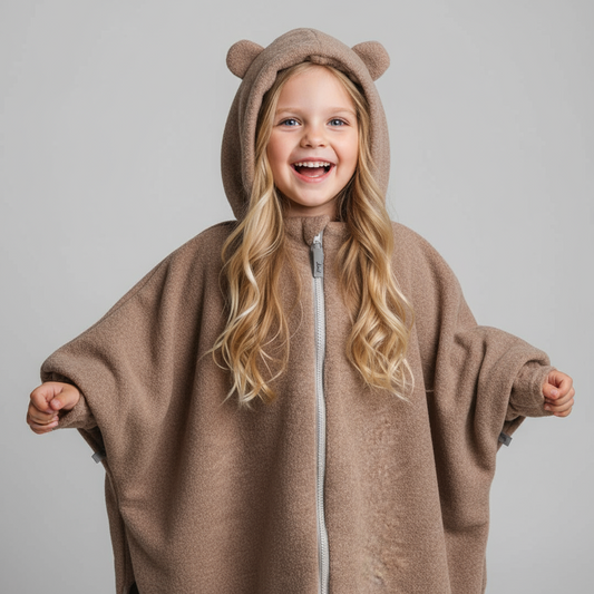 Merino Wool Car Poncho For Kids - Bear