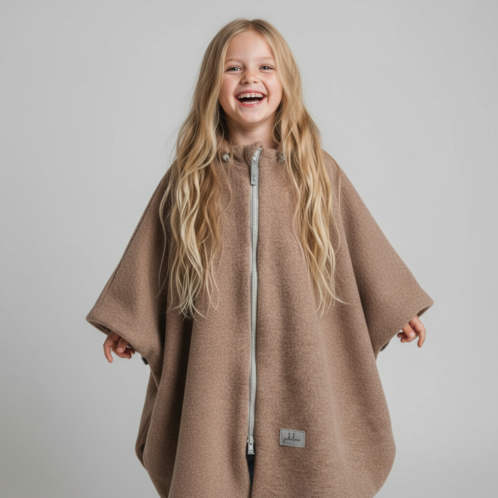 Merino Wool Car Poncho For Kids - Bear