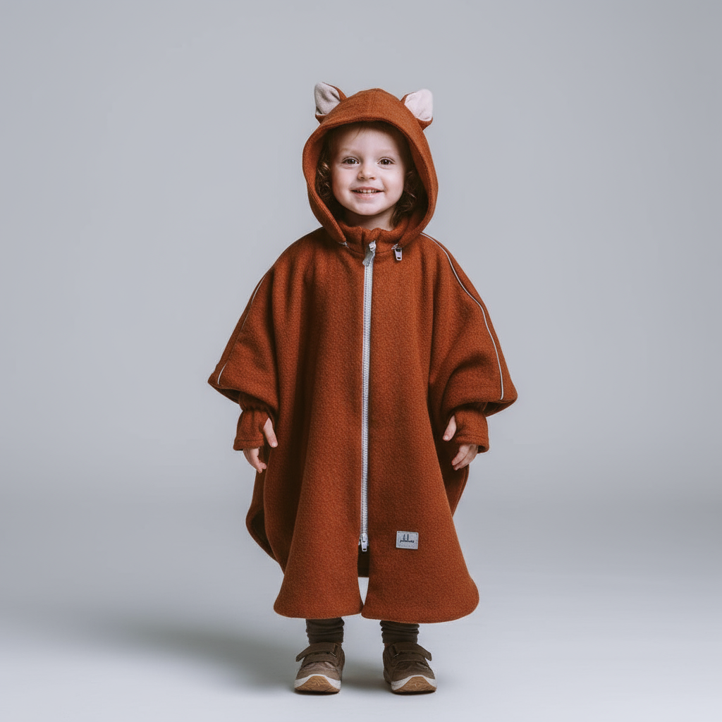 Merino Wool Car Poncho For Kids - Fox