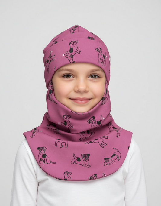 Spring-Fall Kids Balaclava BREDEN - Pink Dogs