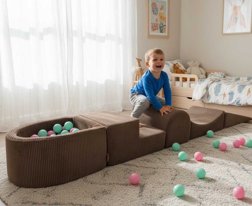 Playset with Small Ball Pit - Brown & Pastel Pink/Mint