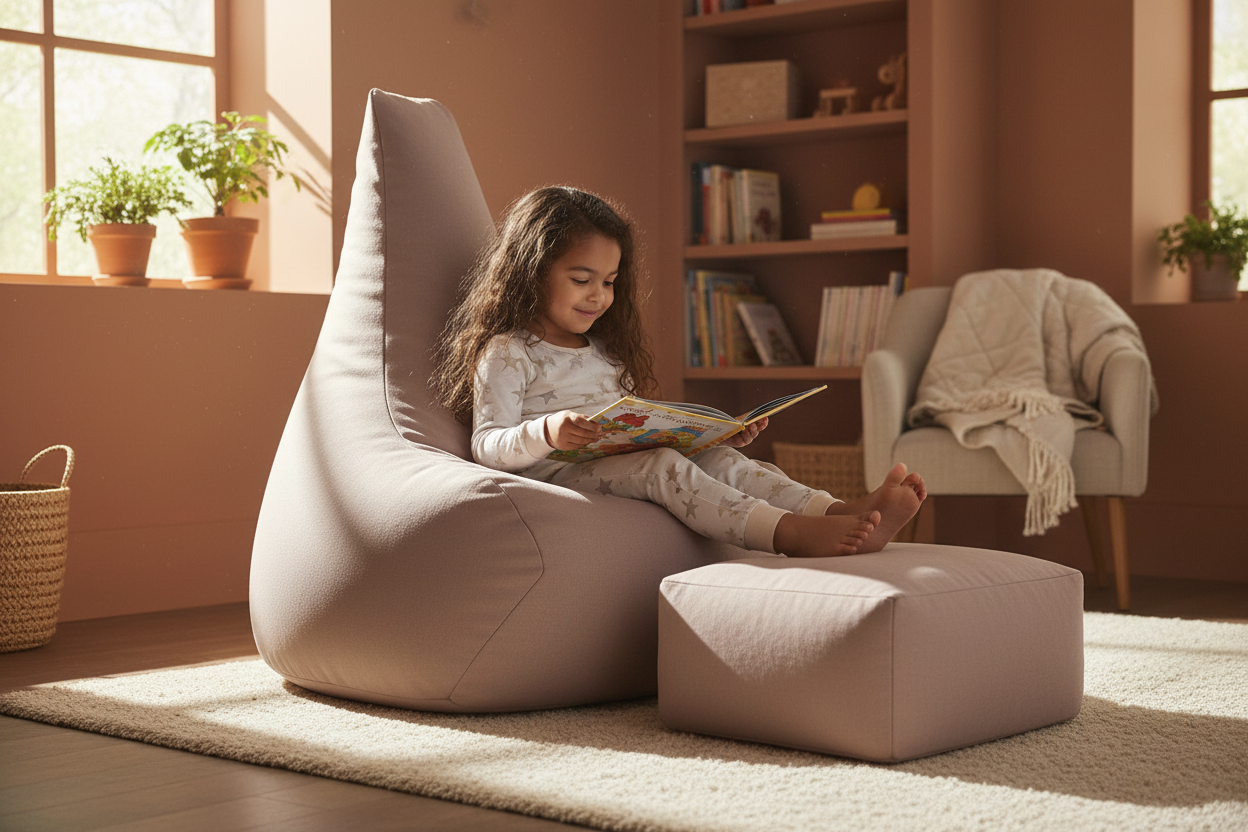 Bean Bag + Footrest for Little Loungers - Rosy Pink