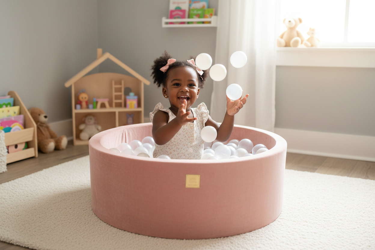 Ball Pit With 200 Translucent/White Balls - Apricot Velvet