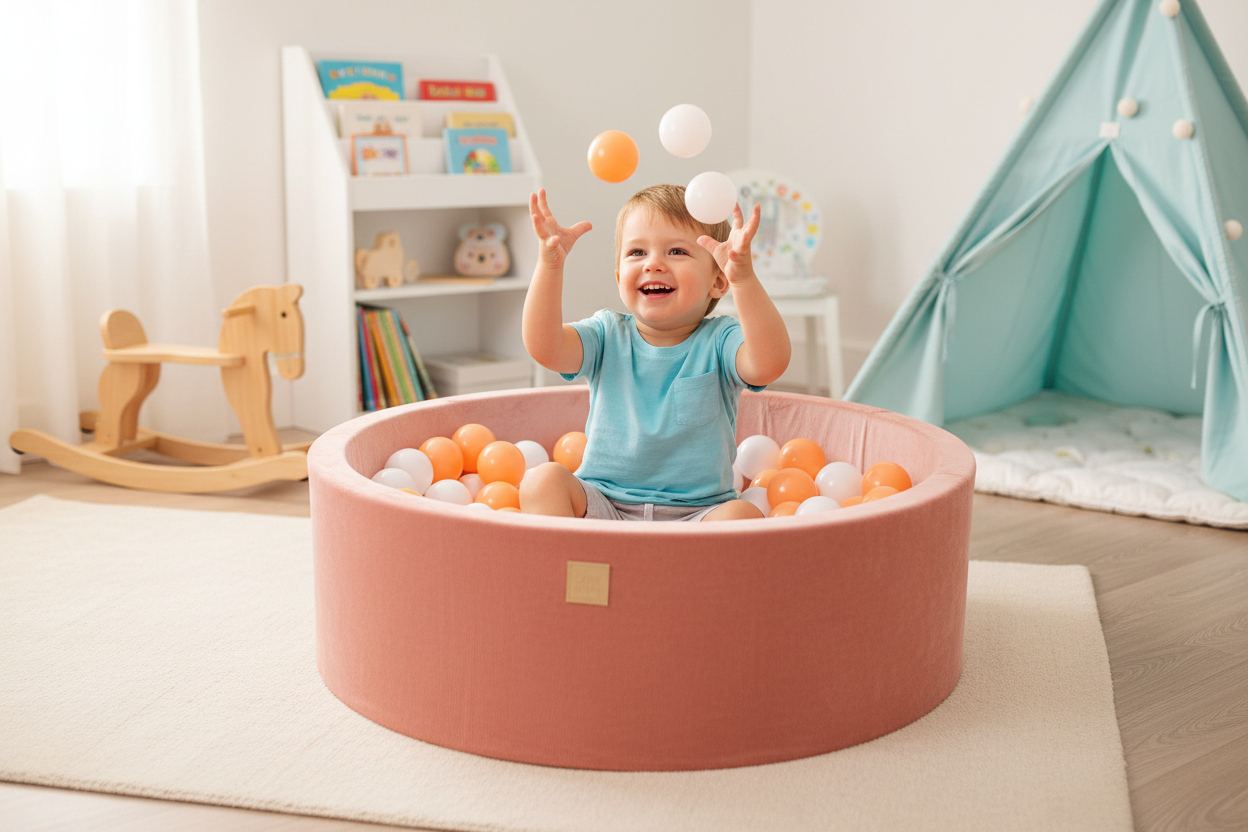 Ball Pit With 200 White/orange Balls - Apricot Velvet